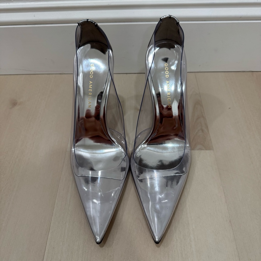 Good American Women's 7.5 Cinder-F*cking-Rella Pointed Toe Pumps Clear Silver - Picture 3 of 12